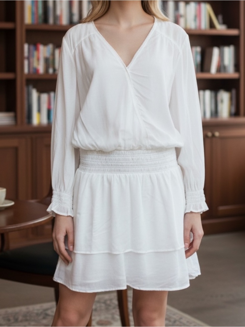 Paige Serrano Long Sleeve Fit & Flare Dress White SZ L